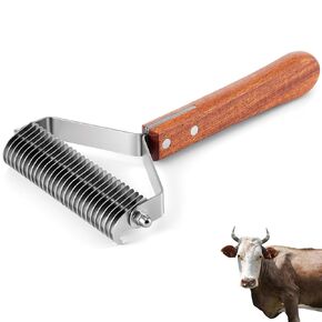 Abbylike Large Cow Brush Livestock Scratching Horse Comb for Goats Brush Cattle Supplies Shedding Dematting Comb with 27 Stainless Steel Blades and Wood Handle