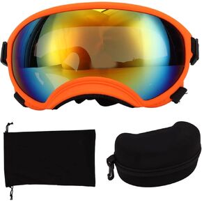 Dog Sunglasses Doggles, UV Protection Wind Dust Fog Pet Glasses Eye Wear with Adjustable Strap & Eyeglass Case for Medium Dog Outdoor Riding Driving (Orange Frame Red Lens)