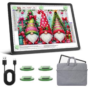 Rechargeable A4 Diamond Art Light Board with Carry Bag, 9000 Lux Tracing Light Box with Side Physical Buttons, 3 Colors & 6 Levels of Brightness, LED Light Pad for Diamond Painting, Weeding Vinyl