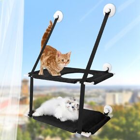 Cat Window Perch,SAN LIKE Double Design Cat Window Hammock,Pet Window Perch Shelf, Large Suction Cups Window Resting Seat for Indoor Cats,Cat Window Bed for Large Cats (Black)
