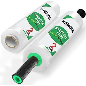 Stretch Film, KAMOTA Stretch Wrap with Handles Industrial Strength, Moving Wrapping Plastic Roll, Shrink Wrap for Pallet Wrap, 15" x 1000 Feet, 2 Pack, 60 Gauge