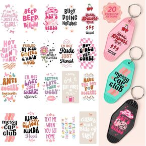 ملصقات مضحكة UV DTF لـ Motel Keychain-80 Sheets Funny Sassy Smoolt UV DTF Wrap Stickers ، Pink UV DTF ، UV DTF Transfer Sticker Decal Secal on Transfers for Hotel Blanks Keychain