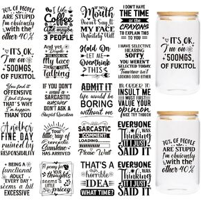 UV DTF Cup Wrap Sticker - 20 Sheet Funny UV DTF Transfer Stickers, Sarcastic UVDTF Cup Wraps, Humorous Quotes Waterproof Rub on Transfer for Mug Glass Laptop Phone Case DIY Crafts