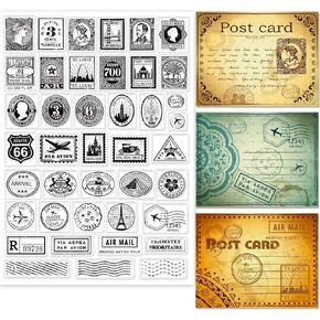 GLOBLELAND Vintage Stamps Clear Stamps for DIY Scrapbooking Decor Letters Postcards Transparent Silicone Stamps for Making Cards Photo Album Decor 21x29.7cm (DIY-WH0296-0011-US19)