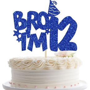Bro I'm 12 Cake Topper, Happy 12th Birthday Cake Topper, Official 12 Pre-Teen Cake Topper, Happy 12th Birthday Party Decorations, Cheers to 12 Years Old Blue Glitter