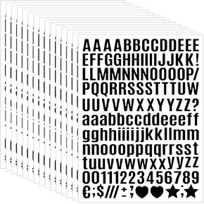 15 Sheet Small Letter Stickers - 1/2 Inch Black Vinyl Self Adhesive Alphabet Number Stickers Stick On Letters for Art Crafts Outdoor Sign Wall Mailbox Windows Doors Car Poster Board (Black, 0.5 Inch)
