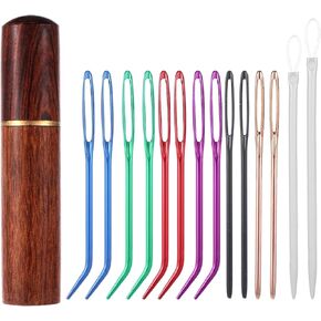 GEEHUA 14Pcs Large Eye Sewing Yarn Needles Set, Tapestry Needle Sharp Tapestry Needles Hand Knitting Needles Bent Tip Yarn Needle with Blunt Needles Stitch Markers Storage Box for Crochet Yarn Darning