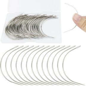 ArtCute 50 Pcs Curved Needles 3 Inch Curved Sewing Needles Leather Needles Weaving Needles Curved Upholstery Needle for Hand Sewing Carpet Leather Cavans Repairing Wig Making