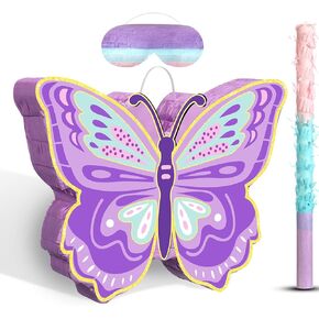 مجموعة Threan Butterfly Piñata Butterfly Party Piñata مجموعة ، فراشة أرجوانية Piñata مع قناع عصا الخفافيش معصوفة للمسلسل الفراشة عيد ميلاد الطفل الزفاف الذكرى الذكرى السنوية