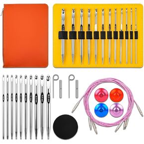 Tunisian Crochet Hooks Set - Tunisian Crochet Hook, Interchangeable Metal Tunisian Crochet Hooks Set with Cable, Tunisian Crochet Hooks, Nickel Plated Aluminum, Ergonomic 3mm-10mm, 26-Piece Set