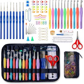 82 Pcs Crochet Hook Set, 19 Sizes 0.6mm-8mm(L), Ergonomic Soft Grip Handles Crochet Needles (11 Sizes) Kit with Bag for Arthritic Hands, Crochet Starter Kit for Beginners Knitting Yarn Lovers