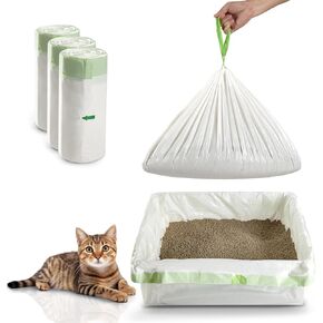 Cat Litter Box Liners Disposal Bags with Tie Handles,Large,37" x 17" Jumbo Drawstring Extra Durable Pet Cat Pan Liners for litter box Extra-Thick Kitty Litter Box Bag-36 Counts (3 Pack)