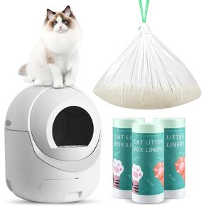 60 Count Self Cleaning Litter Box Bag Liners Compatible with Cleanpethome, Drawstring Heavy Duty Cat Litter Trash Bags Refill Waste Bags for Automatic Cat Litter Box -25" x 11"