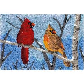 Howie's Needlepoint Latch Hook Kit, DIY Cardinal Rug Crochet Yarn Kits for Adults, Color Preprinted Pattern Embroidery Decoration (Cardinal, 19.69 x 14.96 inch)