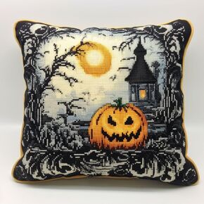 Halloween Ghost Crow Latch Hook Pillow Kits Cover for DIY Cushion Cross Stitch Latch Hook Pillowcase Rug Kits with Preprinted Canvas Crochet Yarn Kits Needlework Crafts 17'' X 17''(131)