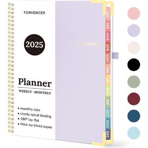 Forvencer 2025 Weekly and Monthly Planner (January 2025 - December 2025), 8.5" x 11", Hardcover 2025 Calendar Planner with Tabs, Spiral Daily Agenda Book with Inner Pocket, Cute Planner Organizer Notebook for Office Home School, A4, Purple