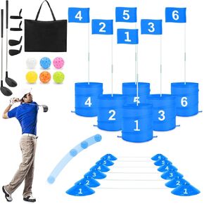 deAO Golf Yard Game Backyard Golf Games for Kids Adults, Portable 6 Holes Golf Course with Balls and Flag,Family Golf Gifts for Outdoor Indoor,Lawn, Park, Beach, Camping, Hotel (Blue)