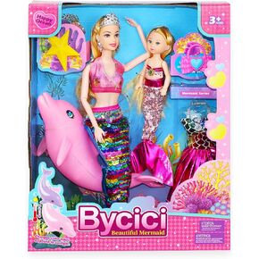 دمية حورية البحر مع ألعاب حورية البحر الصغيرة للفتيات الذين تتراوح أعمارهم بين 4-7 و Pink Dolphin PlaySet ، ألعاب حورية البحر الأشقر مع الملحقات ، أفضل هدايا عيد ميلاد للفتيات 3 4 5 6 7 سنوات