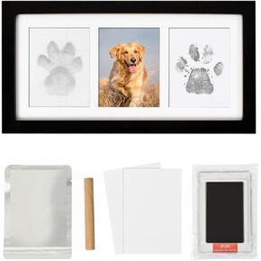 Dog Paw Print Photo Frame Kit with No Toxic Clay & No Mess Ink Pad, Wooden Pet Memorial Picture Frames, Dog Paw Print Kit Keepsake, Cat Paw Print Impression Kit, Memorial Gifts for Pet Lovers