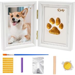 Avont Paw Print Kit with Picture Frame and Imprint Clay, Pawprints Impression Keepsake for Dogs Cats, Memorial Desk Display for Pets -White