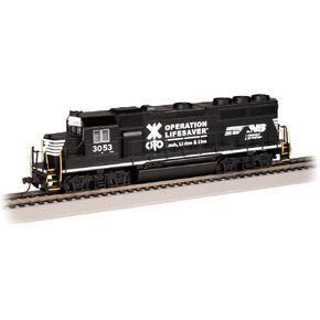 Bachmann Trains - EMD GP-40 DCC Ready Locomotive - Norfolk Southern #3053 (Operation Lifesaver) - HO Scale, Prototypical Colors