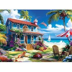 300 Pieces Puzzle for Adults | Beach House Puzzle | Recycled Cardboard Large Piece Jigsaw Puzzles 300 Pieces | Challenging Game Home Decor Birthday Party Gift Toy for Adults Kids Seniors 20.5*15 inch
