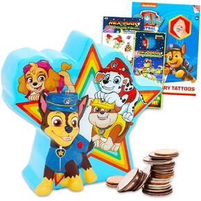 Paw Patrol Piggy Bank for Kids Set - Bundle with Ceramic Paw Patrol Money Bank Plus Stickers, Tattoos, More | Paw Patrol Piggy Bank for Boys, Girls