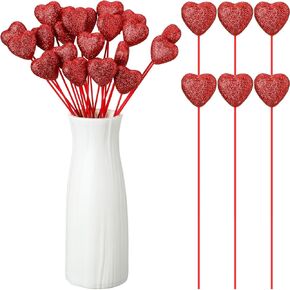 ZCYSRLQIN 6 Pcs Valentine's Day Glitter Foam Hearts Sticks Foam Heart Picks Sparkly Hearts Styrofoam Stems Puffy Heart Wooden Picks for Valentine Wedding Decorations Flower Arrangements Crafts (Red)
