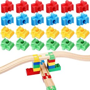 24 Pcs Wooden Train Track Accessories Multicolor Wooden Track Connectors Compatible with Most Railroad Sets Educational Toys for Fun Toys Building Games Stem Kit