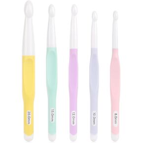 Aeelike 5 PCS Crochet Hook Set, Large Ergonomic Crochet Hooks, Big Crochet Hooks Set, Multicolor Acrylic Crochet Hooks with Number Size L/8mm, N/10mm, 12mm, P/15mm, 20mm