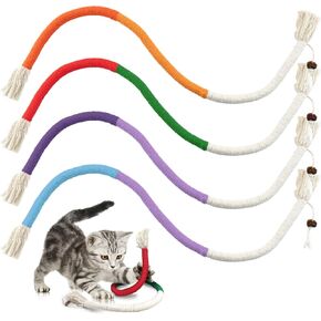 Quacc 4 PCS Cat Chew Toy Bite Ropes with Natural Gall Fruit, Colorful Kitten Chew Rope Interactive Cat Toy Sturdy Chewing Ropes for Cat Teeth Cleaning Stress Release - 27.6"