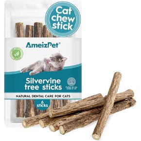Silvervine Sticks for Cats, Chew Sticks Covered with Catnip Dust - Natural Matatabi Cat Dental Care, Silvervine Cat Teeth Cleaning, 6 Pcs