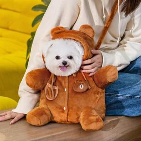 Cat Puppy Costume Winter Warm Outing Backpack Cute Bear Bee Design Anti-Escape Bag for Kitten Cat Small Dog (Bear,Large)