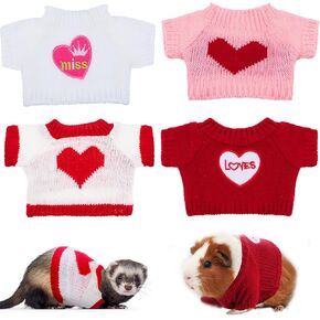 4 Pcs Ferret Clothes Hamster Sweater Guinea Pig Clothes Bunny Costume Knitted Sweatshirt for Warm Winter Valentine Christmas Vest Clothing Ferret Accessories Kit Small Animal Outfit (Heart Style)