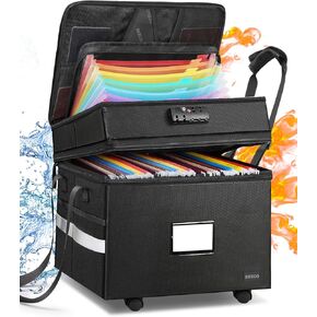 DEEGO Rolling File Box, Fireproof Document Box with Wheels Multi-Layer Water-Resistant File Organizer Portable file Cabinet Document Safe filing box for Home Office for Hanging Letter/Legal Folder