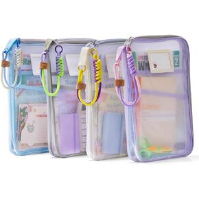 4-Pack Mesh Zipper Pouch Bags, Large-Capacity Subject File Storage Organizer with Two Internal Pockets, Stylish Document Folder for Projects, School Supply, College, and Office.