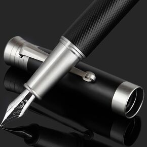 Luxury Fountain Pen Set,perfect combination of matte black and antique silver,Medium Nib&Fine Nib,Includes 8 Ink Cartridges&Ink Converter
