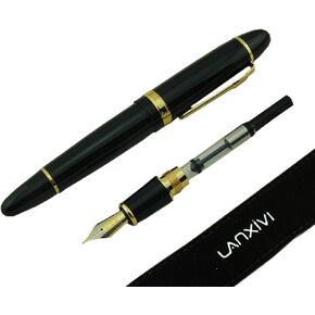 Jinhao 159 Fountain Pen Medium أسود ورنيش تقليم كبير ثقيل مع حقيبة القلم وإعادة ملء محول الحبر مجموعة توقيع العمل القلم القلم