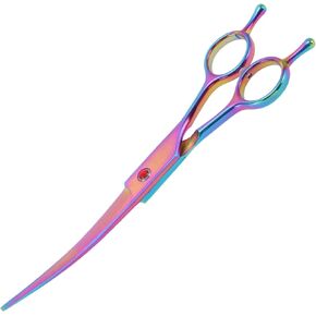 Dog Grooming Scissors, with Ergonomic Handle, Pill Popper for Cats, Upper Bend Shears, Stainless Steel Curved Shears for Dogs Cats, Purple, 7.5inch
