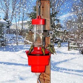 Heated Hummingbird Feeders for Outdoors, Hummingbird Feeder Heater Attaches to Feeder Bottom for Feed Hummingbirds in Freezing Weather for Winter Outdoor Garden (Red)