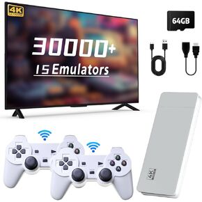 Wireless Retro Game Console Stick, Emulator Console with 30000 Plug and Play Video Games, Nostalgia Stick for 4K TV, Retro Drive Support 4K HD Output, Video Game Console 64G, 2.4G Wireless Controllers