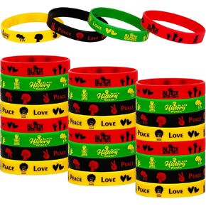 24 Packs Black History Month Rubber Bracelets BHM Party Supplies Decorations Gifts Prize Goodie Bag Stuff Fillers Favors Silicone Wristbands
