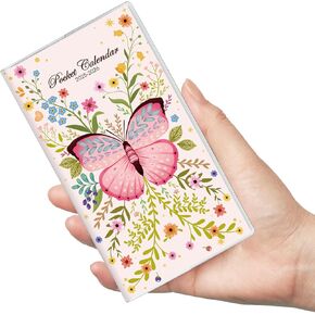 Pocket Calendar 2025-2026, Two-Year Pocket Planner for Purse, Compact Size (6.7" x 3.7") with PVC Cover, Jan 2025 - Dec 2026, Portable Organizer for Planning, Butterfly