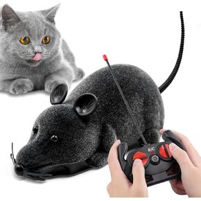 Aerbee Remote Control Rat Toy, Electronic RC Mouse Toy Emulation Flocking Rat Toy Interactive Cat Toys Pet Toys Funny Wireless Chasing Prank Joke Scary Trick Rats Animal for Pets Novelty Gift