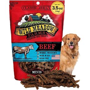 Wild Meadow Farms - Classic Beef Minis, Soft Jerky Training Treats for Dogs, Grain-Free, All-Natural & Perfectly Sized for Training, High-Value Rewards in a Convenient 3.5 Ounce Pouch