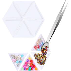 10Pcs White Triangle Bead Sorting Trays and 1Pcs Handy Tweezer with Scoop, Bead Rhinestone Sorting Trays Craft Beading Tweezers Pick up Beads Tools Supplies for Jewelry Making Beads Gems Crystals