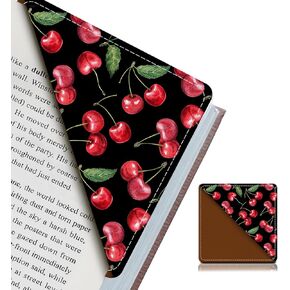 Leather Corner Bookmark, Funny Book Marks for Book Lovers, Cute Book Marker Clip Book Accessories for Women Men Watercolor Cherry