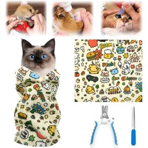 LBU 27.6" X Large Cat Grooming Wrap Self-Adhesive Cat Wrap for Cutting Nails with Nail Clipper&File Cat Restraint Burrito Wrap for Nail Clipping Anti-Scratch/Escape Cat Swaddle Wrap(Within 15lbs)