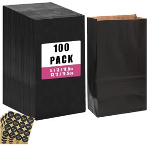qiqee 13"x4.5"x10" Large Gift Bag with Handles Bulk 100PCS Gift Paper Bags Black Bags Multiple Uses (Wide Large)