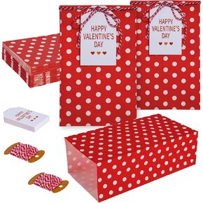 AISunGoo 30 Pcs Valentines Day Gift Bags with Cards for Kids Classroom Parties, Paper Treat Bags for Valentines Party Favors